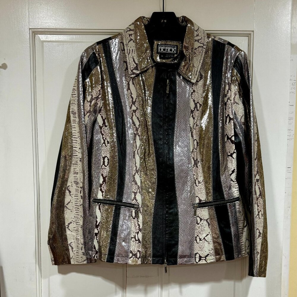 SALE NWT NEW Beautiful Berek Leather Jacket Animal Print sz M